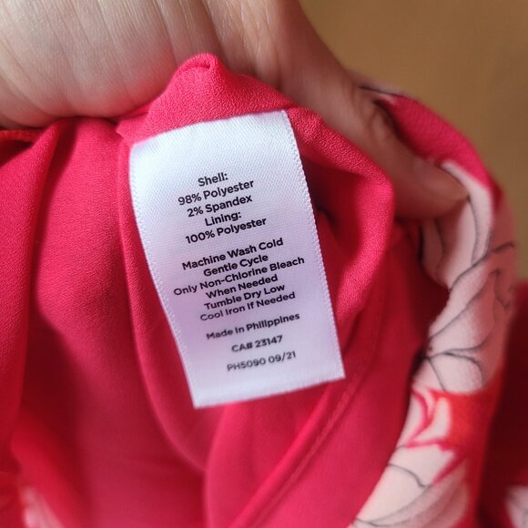 Talbots Pink Floral Chrysanthemum Belted Button Front Midi Shirt Dress 8 Petite - Picture 12 of 16